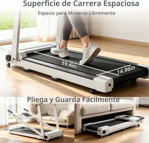 Vista 8 de Walking Pad Treadmill with 8% Incline & Handle Bar, Portable Under Desk Treadmill for Home Office, Compact Foldable Treadmill Quiet Anti-Slip Blanco