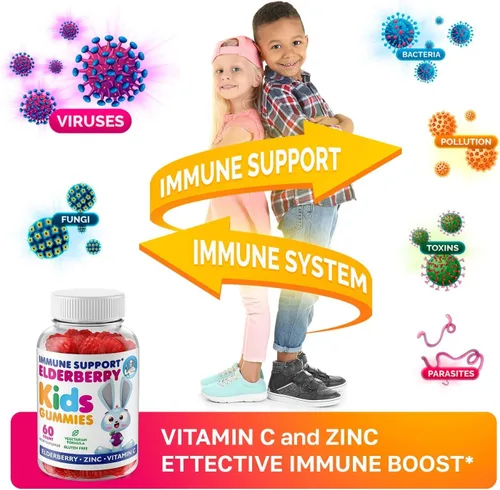 Vista 2 de DR. MORITZ Gomitas de saúco para niños y familia, refuerzo del sistema inmunológico y apoyo a la salud con extracto de bayas de saúco de Sambucus