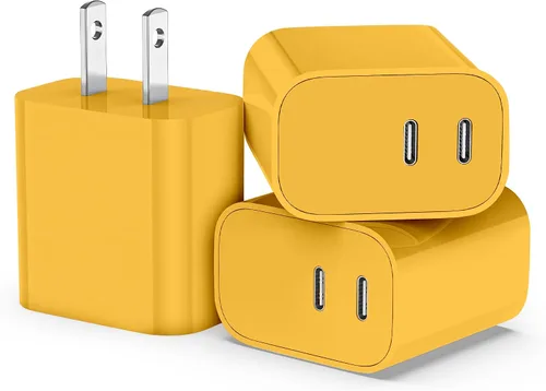 Vista 13 de Paquete de 3 bloques de cargador USB C, enchufe de pared rápido de 20 W de doble puerto (negro) Bloque USB C de carga rápida PD de 20 W