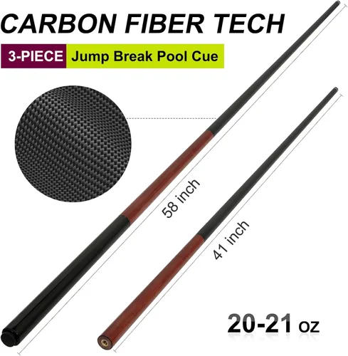 Vista 5 de Carbon Fiber 3-Piece Jump Break Cue Stick Purpleheart Rear For jumping/breaking home & bar game, 21-28oz, 58 inch, 13mm phenolic tip, 3/8*8 joint