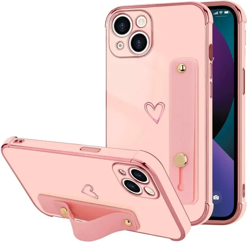 Vista 41 de LLZ.COQUE Funda compatible con iPhone 12 para mujeres y niñas, parachoques chapado de lujo con bonito diseño de corazón de amor, soporte de correa