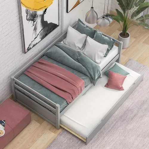 Vista 4 de Harper & Bright Designs Sofá cama de madera con nido, sofá cama nido tamaño individual, marco de cama individual estándar, no requiere somier