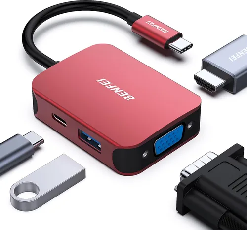 Vista 14 de BENFEI USB C HUB 4 en 1, adaptador USB tipo C a HDMI VGA, adaptador USB C a USB, entrega de energía USB tipo C, compatible con iPhone 15 Pro/Max