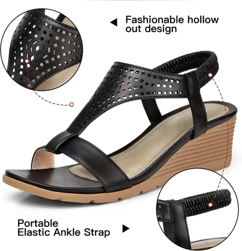 Vista 2 de SHIBEVER Sandalias de cuña para mujer, cómodas y elegantes para verano