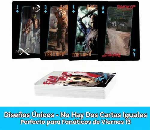 Vista 3 de Aquarius Friday The 13th - Juego de cartas de tamaño estándar, baraja temática con 52 diseños únicos de películas de terror, regalo de mercancía