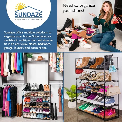 Vista 5 de Sundaze Zapatero de metal de 5 niveles para entrada de puerta delantera, organizador de zapatos largo resistente para armario, dormitorio, entrada