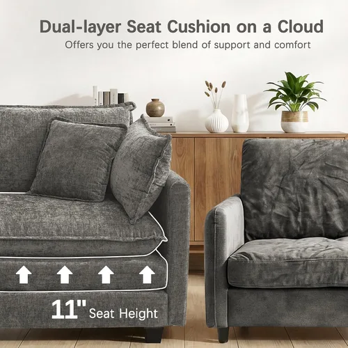 Vista 3 de Sofá modular modular de 102 pulgadas, sofá de nube de gran tamaño Gris