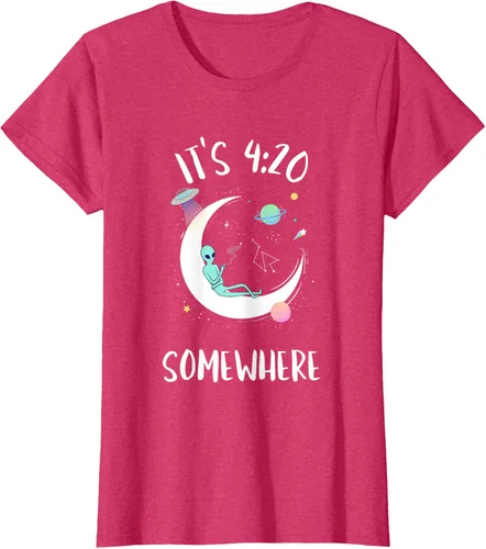 Vista 10 de Funny Weed Joint Smoking Moon Alien It's 4:20 Somewhere Camiseta, Negro, S