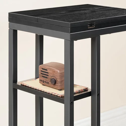 Vista 8 de HOOBRO Mesa auxiliar plegable, mesa lateral en forma de C con estante de almacenamiento, pequeña mesa de aperitivos adecuada para sala de estar