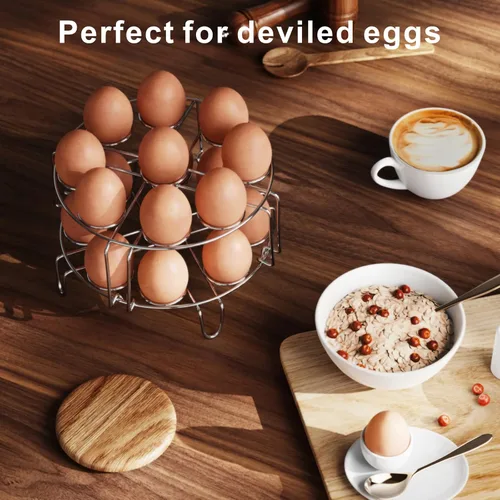 Vista 8 de GSlife Estante de vapor para huevos, salvamanteles de acero inoxidable para olla a presión de 8 cuartos de galón, cocina 18 huevos, inserto apilable