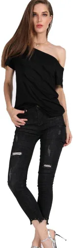 Vista 71 de MAGICMK - Camiseta casual para mujer, con estampado de labios y hombro descubierto, talla extragrande