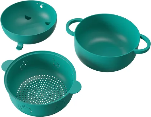 Vista 4 de Taza de ramen de 68 onzas para microondas, olla para fideos, vaporera para cocinar alimentos y verduras con colador removible, verde Sin BPA