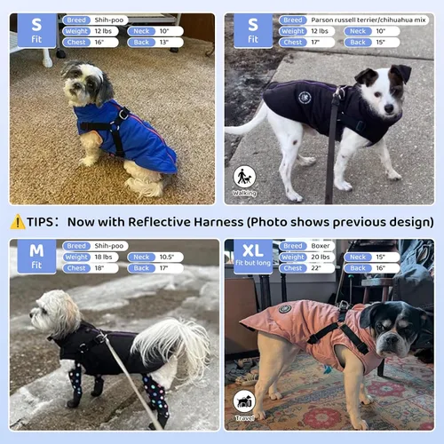 Vista 5 de Norbi - Chaqueta cálida para mascotas, arnés de chaleco para perros pequeños, abrigo de invierno 2 en 1 para cachorros, abrigo para clima frío XS