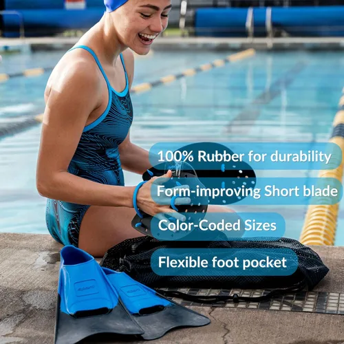 Vista 3 de Sporti Aletas de natación cortas para adultos y niños para natación en piscina, aletas flotantes para natación y snorkel, aletas de natación