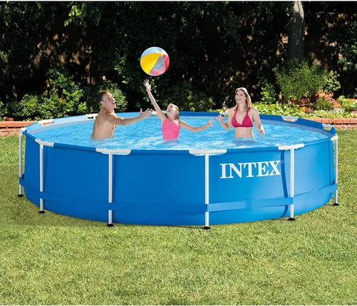 Vista 8 de Intex Cubierta redonda de 12 pies por 30 pulgadas para piscina sobre el suelo y Intex de 12 pies, PVC, con capacidad para 6 personas, color gris
