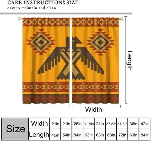 Vista 188 de Cortinas con patrón geométrico tribal, estilo suroeste, azteca, rústico, occidental, nativo americano, opacas, con bolsillo para barra, decoración
