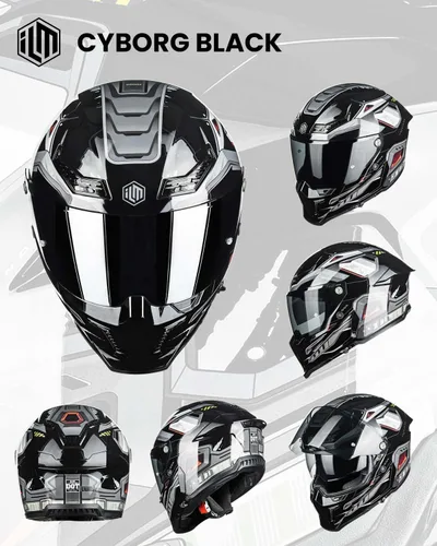 Vista 7 de ILM Cascos para Motocicleta para Adultos Hombres Mujeres Cara Completa DOT ECE Powersports Visera Dual para Carreras en Carretera con Pinlock