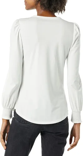 Vista 3 de Tienda Essentials - Camiseta de manga larga con cuello redondo y puños fruncidos para mujer