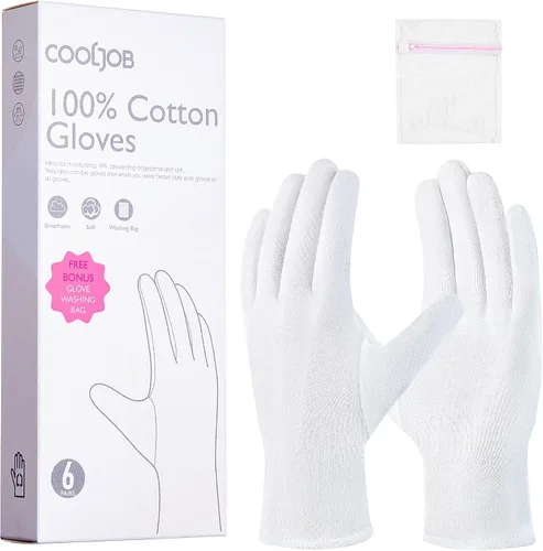 Vista 7 de COOLJOB 6 Pairs Cotton Moisturizing Gloves for Dry Hands & Eczema, Black S 100% Natural Cotton, Overnight Moisture Care, Multiple Everyday Uses