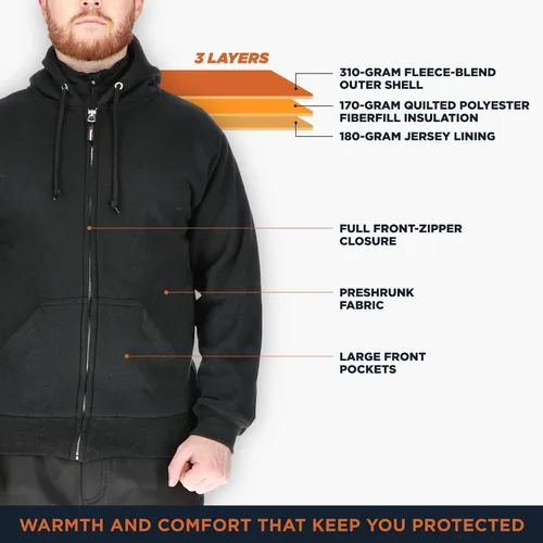 Vista 3 de RefrigiWear Sudadera acolchada aislada, sudadera con capucha de trabajo con cremallera de 3 capas para hombre