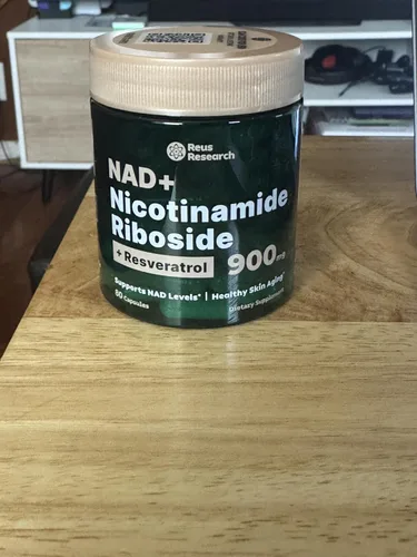 Vista 4 de Reus Research NAD+ nicotinamida ribósido 900 mg, NAD liposomal con resveratrol, suplemento de apoyo al envejecimiento de la piel, 80 cápsulas