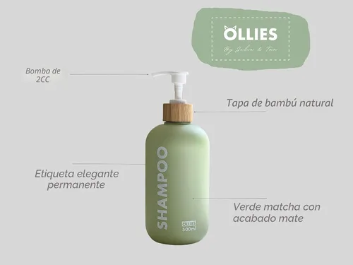 Vista 3 de Dispensador de Champú y Acondicionador OLLIES, Dispensador de Jabón de Ducha para Baño - Juego de 3 con Etiqueta Elegante Permanente - Botellas