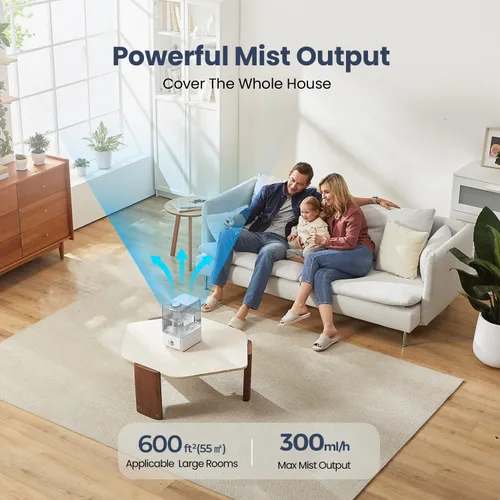 Vista 2 de Humidificadores para dormitorio, habitación grande, humidificador de niebla fría de 6.5 L, tiempo de funcionamiento de 45 horas, humidificador