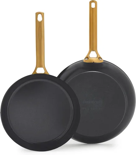 Vista 12 de GreenPan Reserve Pro - Juego de 3 sartenes con tapa y espátula de silicona Café con leche