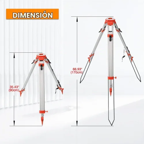 Vista 3 de Trípode de topografía, trípode de levantamiento de aluminio con abrazadera rápida de cabeza plana de 11 roscas de 5/8 pulgadas para estación total