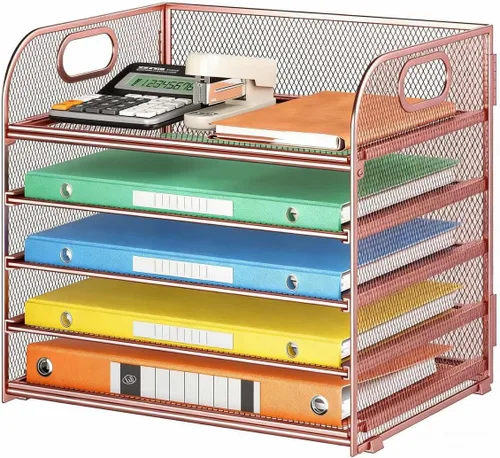 Vista 17 de Lavatino Organizador de Archivos de Escritorio de 5 Bandejas, Organizador de Bandejas de Cartas de Malla Negra con Asa, Organizador de Archivos