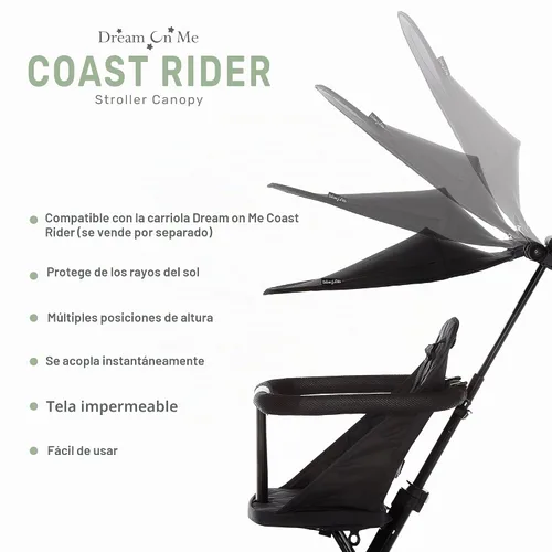 Vista 4 de Dream On Me Coast Rider Stroller Canopy, Black Negro
