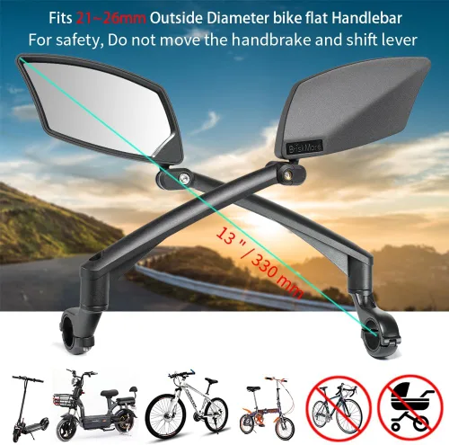 Vista 2 de BriskMore Espejo de bicicleta para manillar - Cristal HD transparente, espejo ajustable y plegable de 360° para una conducción segura, gran angular