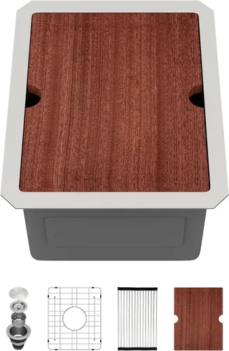 Vista 39 de Sarlai Fregadero de cocina empotrado de 30 pulgadas dorado - Fregadero de cocina de 76,2 cm x 45,7 cm con repisa para estación de trabajo de acero