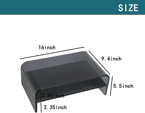 Vista 3 de Soporte para monitor y organizador de escritorio de acrílico transparente de 2 niveles, elevador de oficina en casa de 16 x 9.4 x 5.5 pulgadas