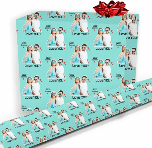 Vista 15 de Artsadd Papel de regalo personalizado con texto con imagen para aniversario, día de San Valentín, papel de regalo con foto personalizada con corazón