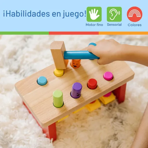 Vista 5 de Melissa & Doug, juguete de taller de madera con maza, Banca golpeada, Multicolor