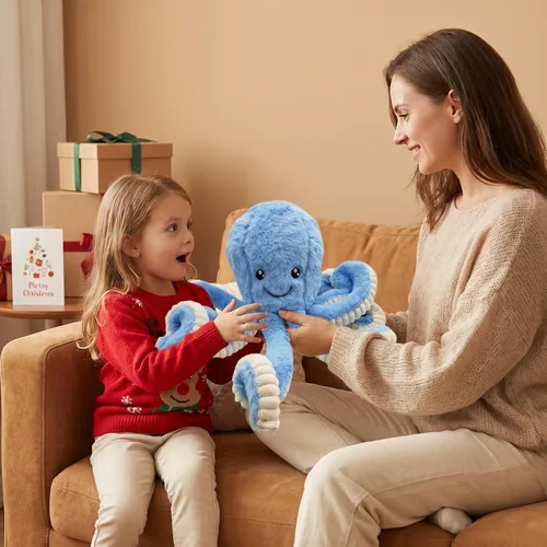 Vista 3 de My Super Star Animales de peluche de pulpo, juguetes de pulpo de peluche para niños, niñas, amigos, familia, regalo de cumpleaños y Navidad, Azul