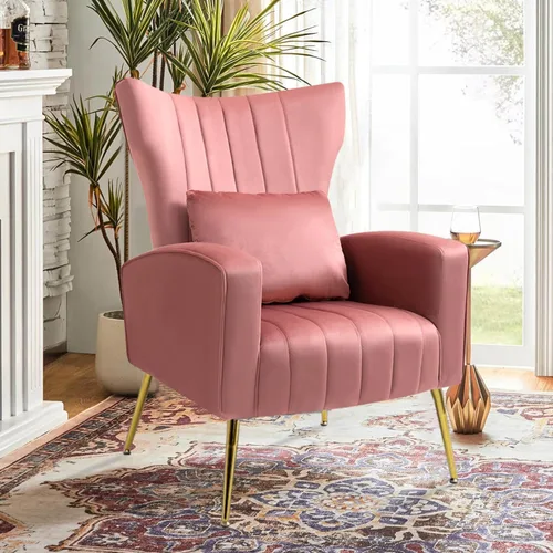 Vista 26 de Silla decorativa de terciopelo con respaldo abatible y cojín lumbar, sillón moderno para sala de estar/dormitorio, silla lateral de recepción