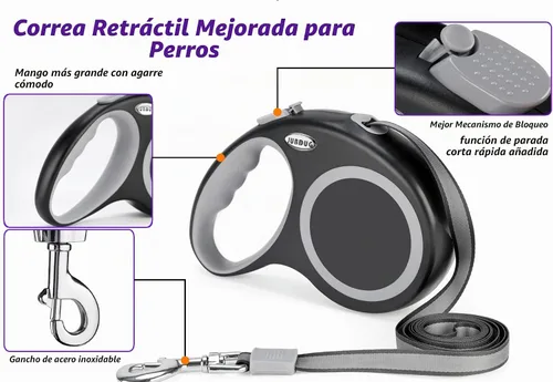 Vista 5 de Correa retráctil para perro, correa de perro de 26 pies para perros pequeños a grandes de hasta 110 libras, diseño resistente con mango