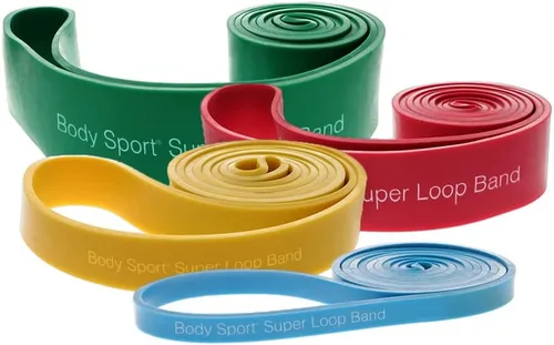 Vista 6 de Body Sport Super Loop Band de 41 pulgadas, látex, tabla de ejercicios incluida, bandas para entrenar - Banda de ejercicio