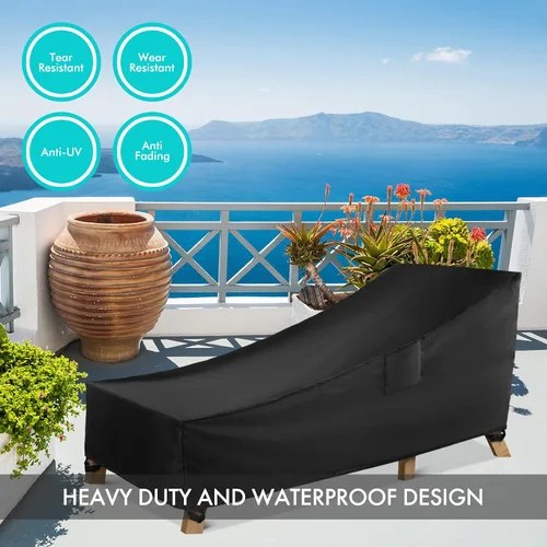 Vista 5 de WLEAFJ Funda impermeable para tumbona de patio, fundas resistentes para sillas de salón al aire libre, fundas negras duraderas para muebles