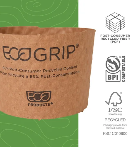 Vista 4 de Eco-Products EcoGrip funda para taza caliente de material reciclado, color café, caja de 1300 (EG-2000)