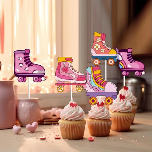 Vista 5 de 36 piezas de patines de postre para cupcakes, suministros de fiesta, decoración de fiesta de cumpleaños para niños y niñas, decoración de fiesta