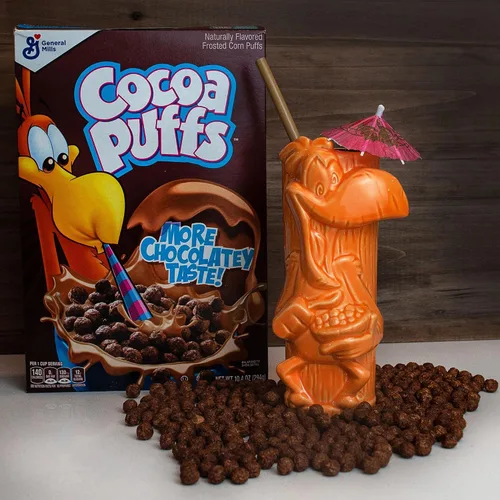 Vista 3 de Geeki Tikis General Mills Taza de cerámica, Cocoa Puffs Sonny the Cuckoo Taza Tiki oficial de la mascota de cereales coleccionable, vasos