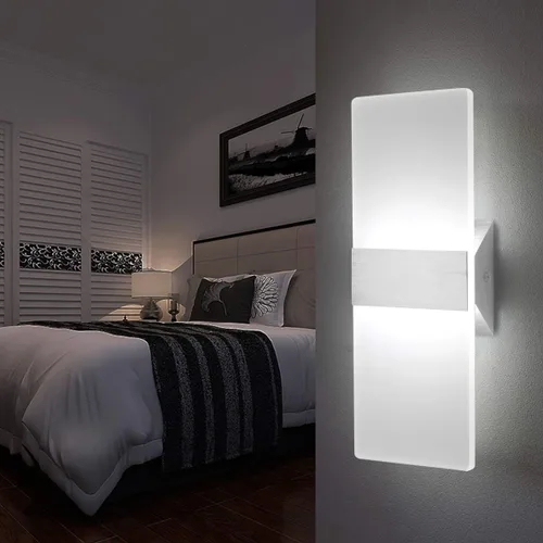 Vista 3 de ChangM Lámpara de pared LED moderna de acrílico 12W blanca fría 6000K lámpara de arriba abajo para dormitorio, pasillo, escaleras, baño, iluminación
