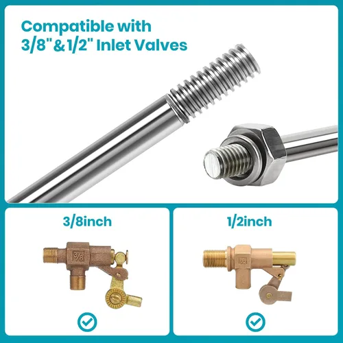 Vista 5 de Varilla de acero inoxidable de 6 pulgadas para válvula de flotador, diámetro de 1/5 pulgadas con roscas de 1/4 a 20, compatible con válvulas