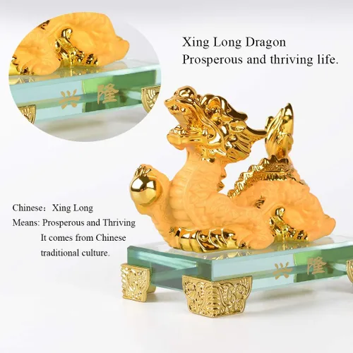 Vista 3 de BRASSTAR Estatua de dragón del zodiaco chino de resina dorada, Feng Shui, decoración de mesa, decoración de mesa, colección de regalo, PTZY104FBA
