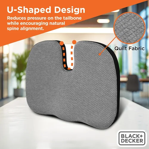 Vista 2 de BLACK+DECKER Cojín de asiento de espuma viscoelástica acolchada y tejida en U para silla de oficina, coche, silla de ruedas y avión – Ergonómico
