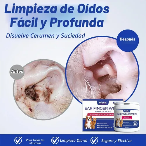 Vista 3 de Wellix Toallitas limpiadoras de oídos para perros y gatos, ajuste perfecto