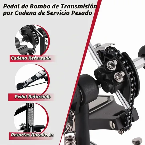 Vista 3 de Pedal de bombo, pedal de tambor de un solo patada con estribo de servicio pesado y transmisión por cadena